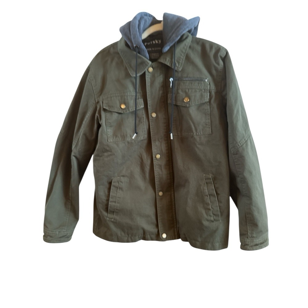 Prosky Olive‎ Green Field Jacket Size Large Removable Hood Pockets Canvas